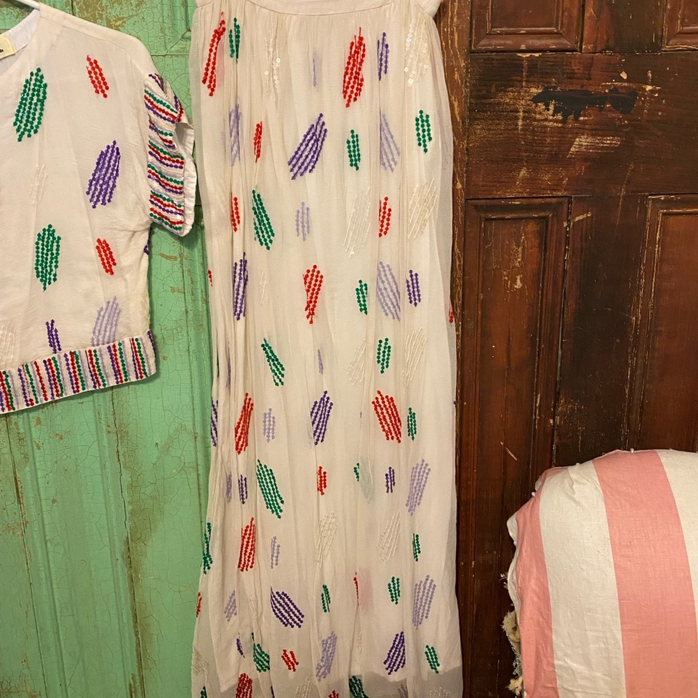 Vintage Colorful Patterned Sequined Maxi Skirt and Top - Picture 2 of 8